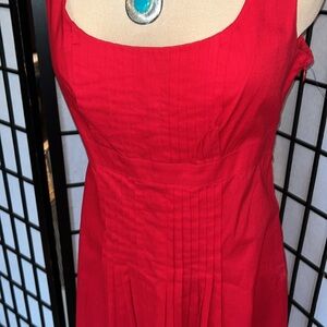 Chaps Red Fit & Flare Pleated Front Cotton Dress 10